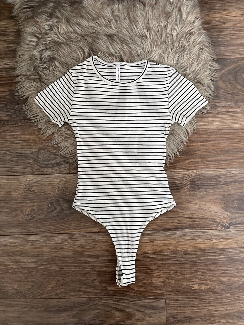 Lulus Striped Short-Sleeve Ribbed One-Piece Bodysuit - White & Black